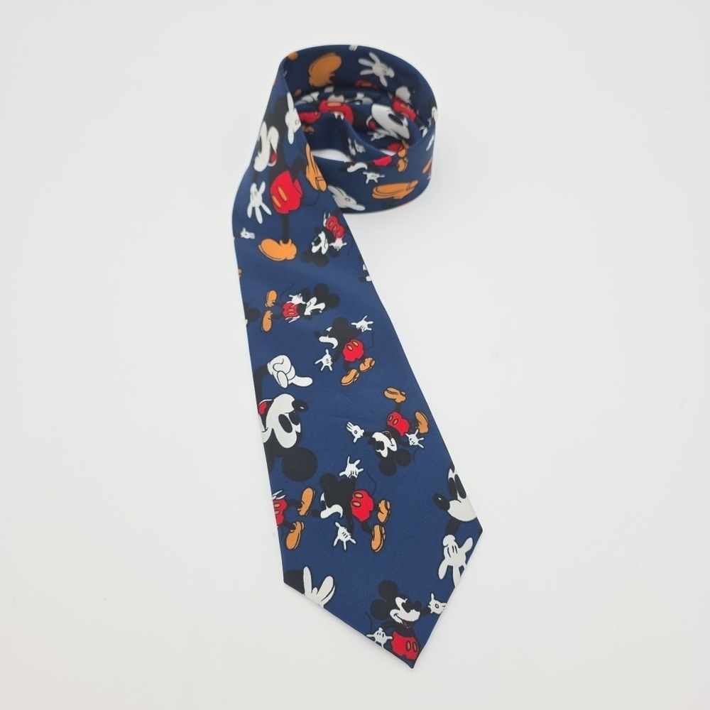 Mickey Mouse Print Men's Tie Walt Disney Gold City Handmade Silk‎ Necktie Navy